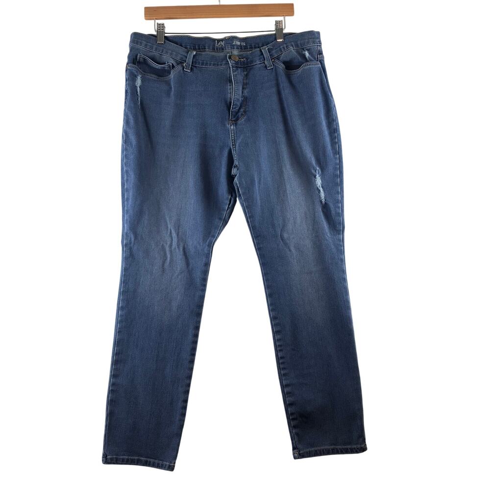 Lee Platinum Label Denim Jeans Women's 18 Medium Wash Distressed Fading Comfort